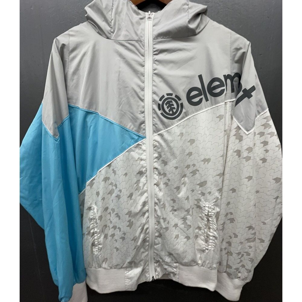 Element Windbreaker Men M Gray Blue Full Zip‎ Hood Pockets Skateboard Jacket